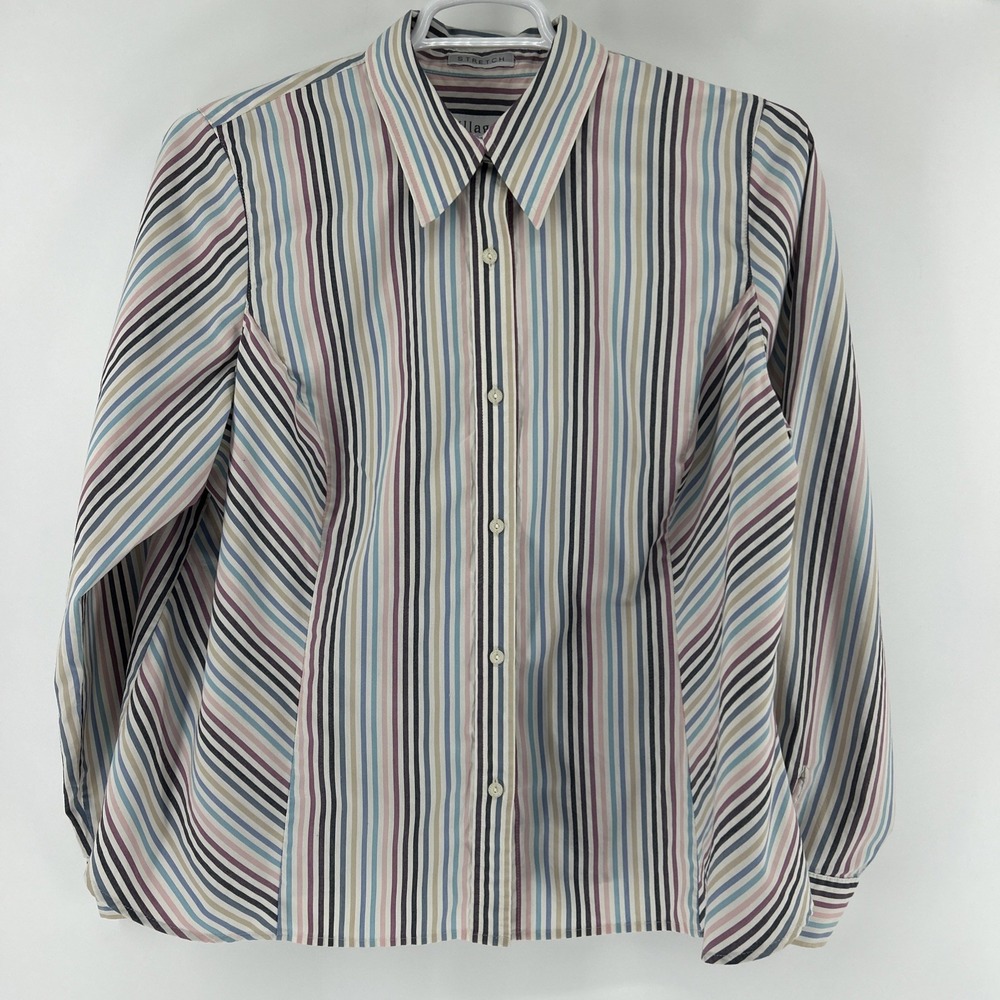 Villager Liz Claiborne Blouse Shirt Top Women's 18 Plus Cotton Button Up Stripes